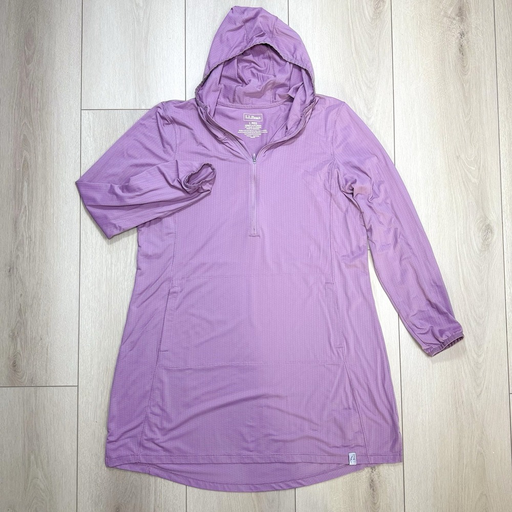 L.L. Bean Womens L Lavander Hooded Pullover Dress 1/2 Zip Pockets Stretchβ Spot